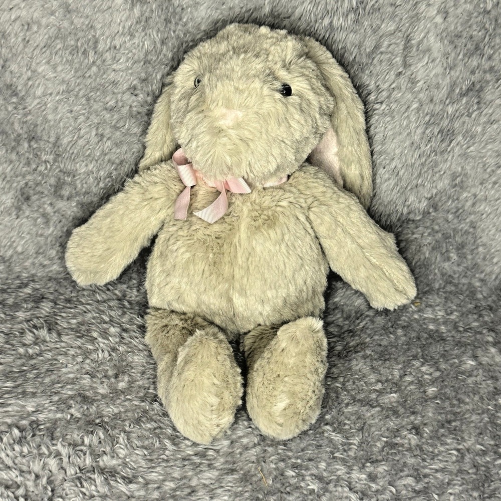 Pottery‎ Barn Kids Bunny Plush 10" Beige Stuffed Animal Pink Ribbon Soft Toy